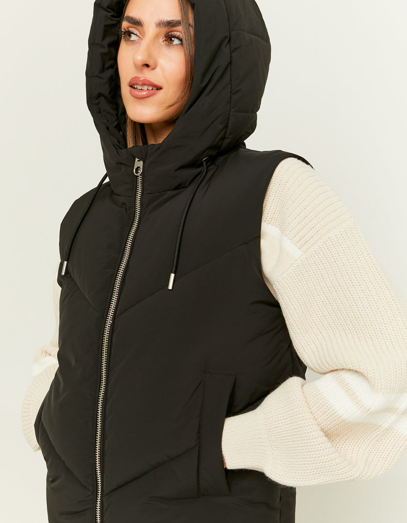 Ladies Black Gilet With Hood-Hood View