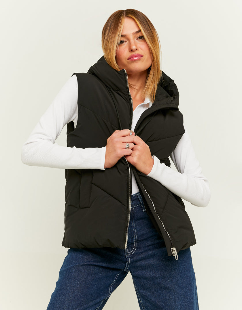 Ladies Black Gilet With Hood-Different Model Front View