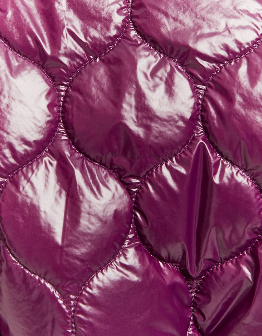 Ladies Purple Cropped Padded Jacket Vinyle Effect-Close Up View