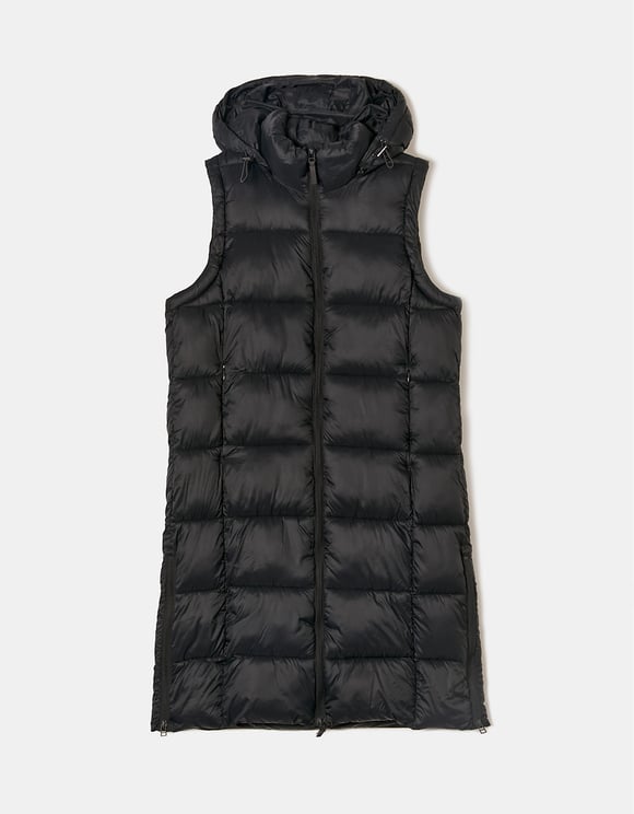 Ladies Black Long Padded Gilet-Ghost Front View