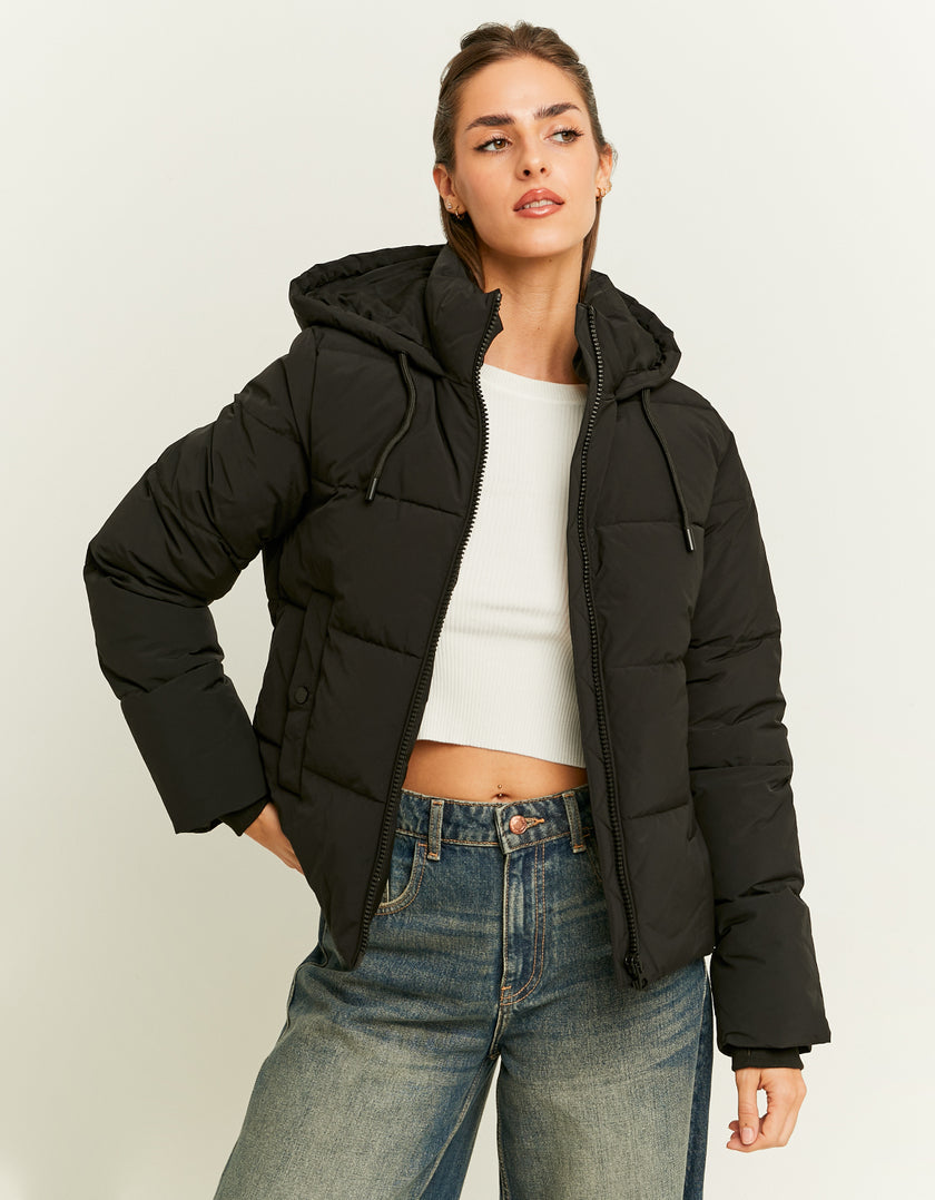 Ladies Black Padded Jacket-Model Front View