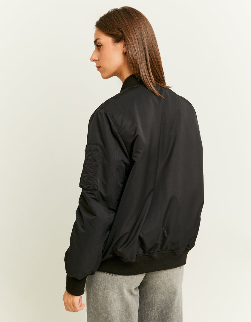 Ladies Black Bomber Jacket-Model Back View