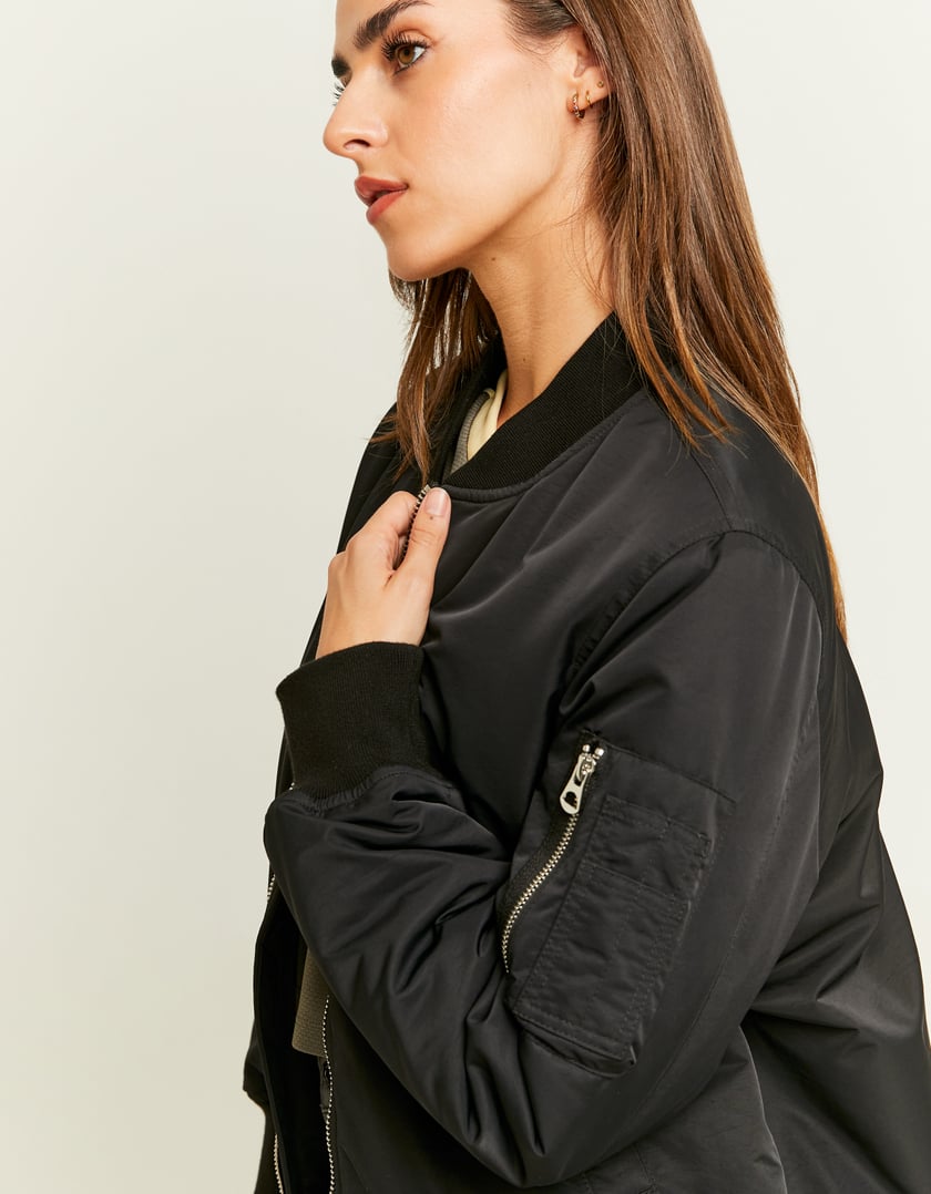 Ladies Black Bomber Jacket-Side View