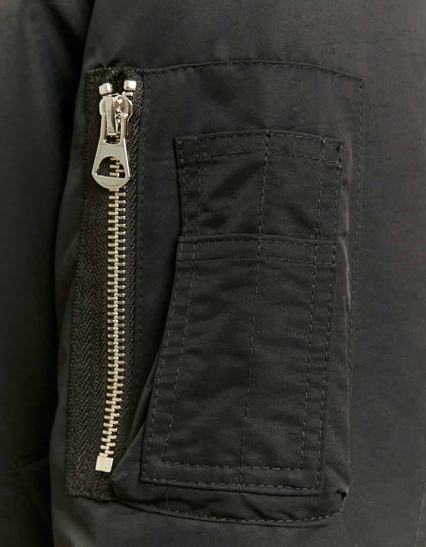 Ladies Black Bomber Jacket-Pocket View