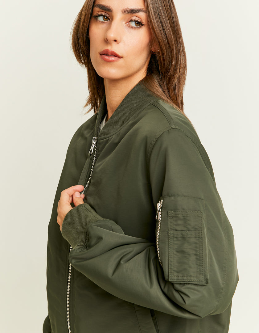 Ladies Green Bomber Jacket-Side View