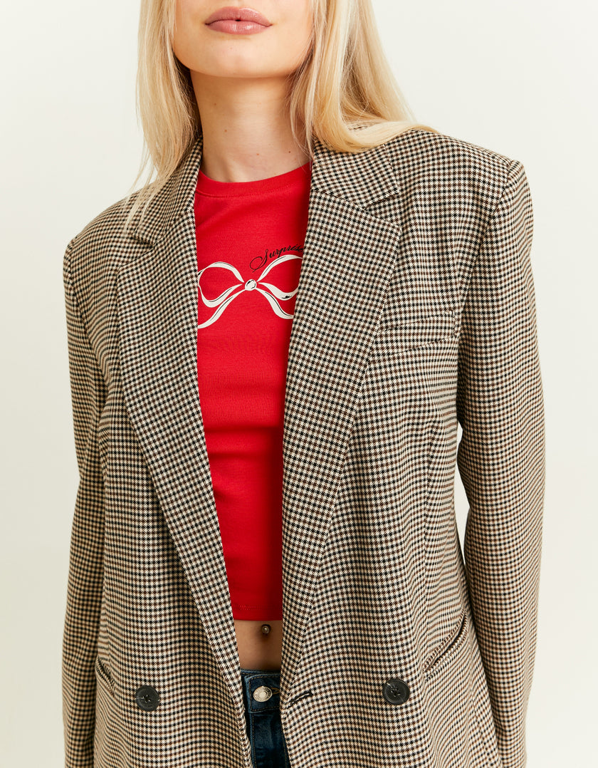 Ladies Checkered Double Breasted Blazer-Closer view of the Front