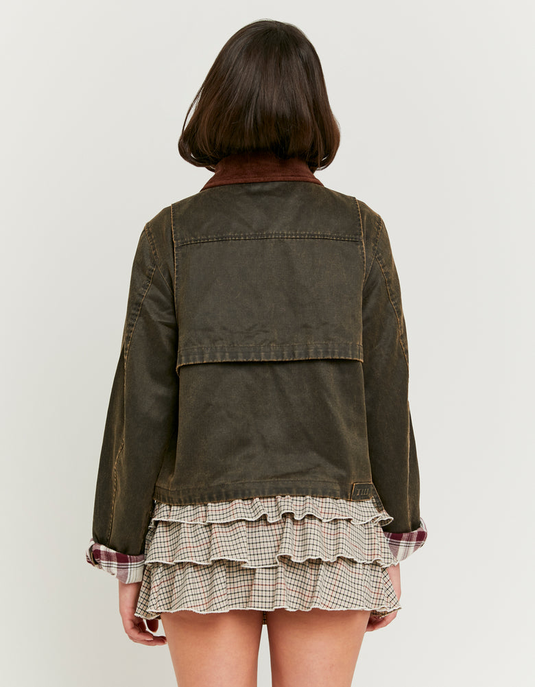 Ladies Green Jacket Corduroy Collar-Model Back View