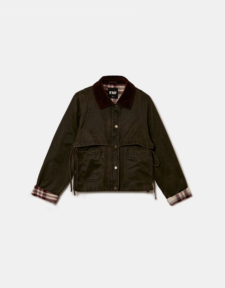 Ladies Green Jacket Corduroy Collar-Ghost Front View