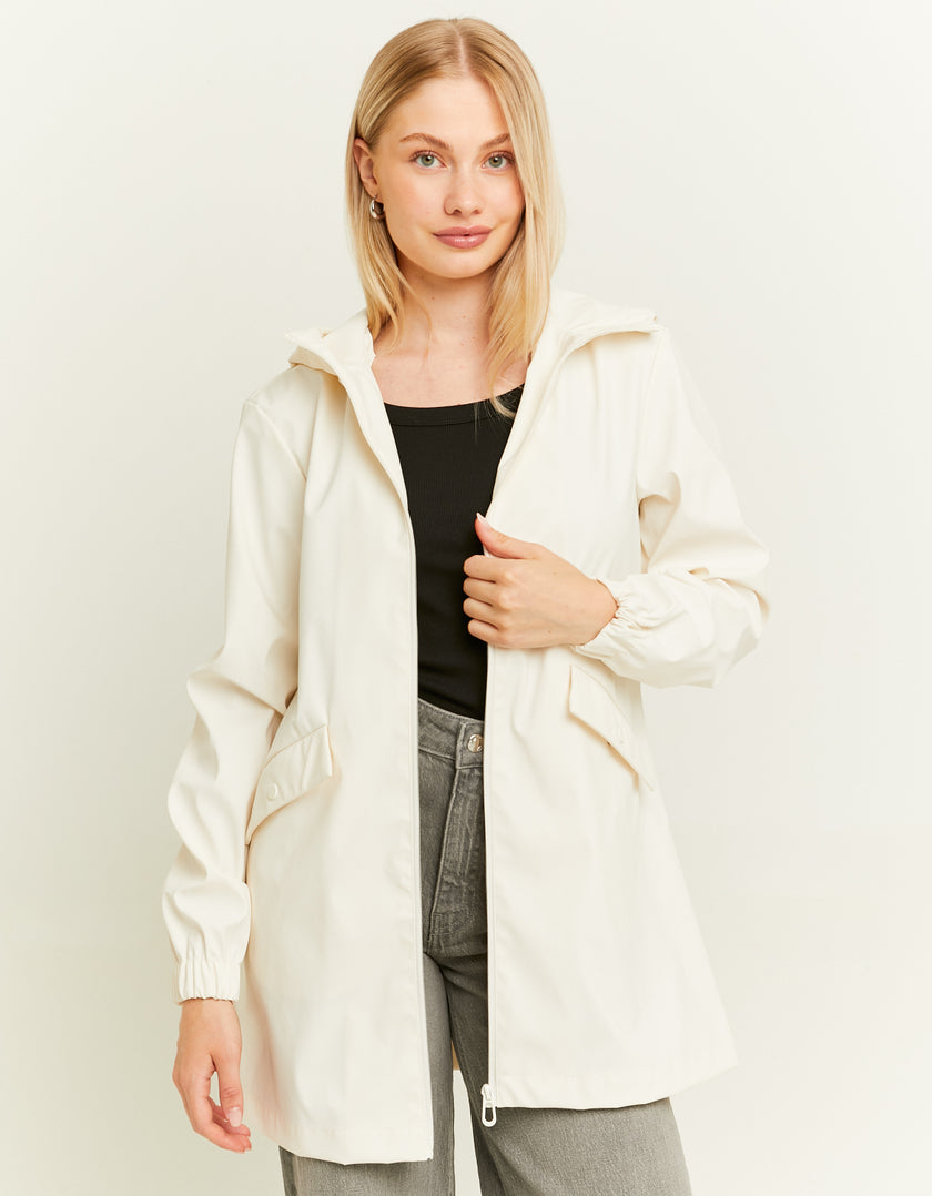 Ladies White Parka Jacket-Model Front View