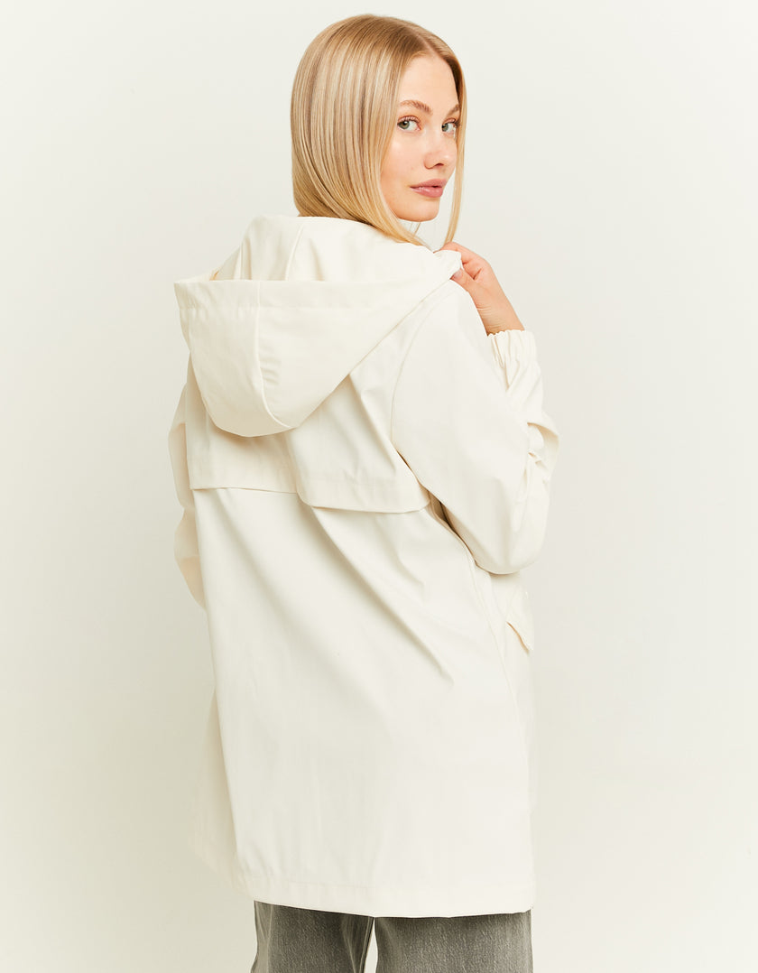 Ladies White Parka Jacket-Model Back View