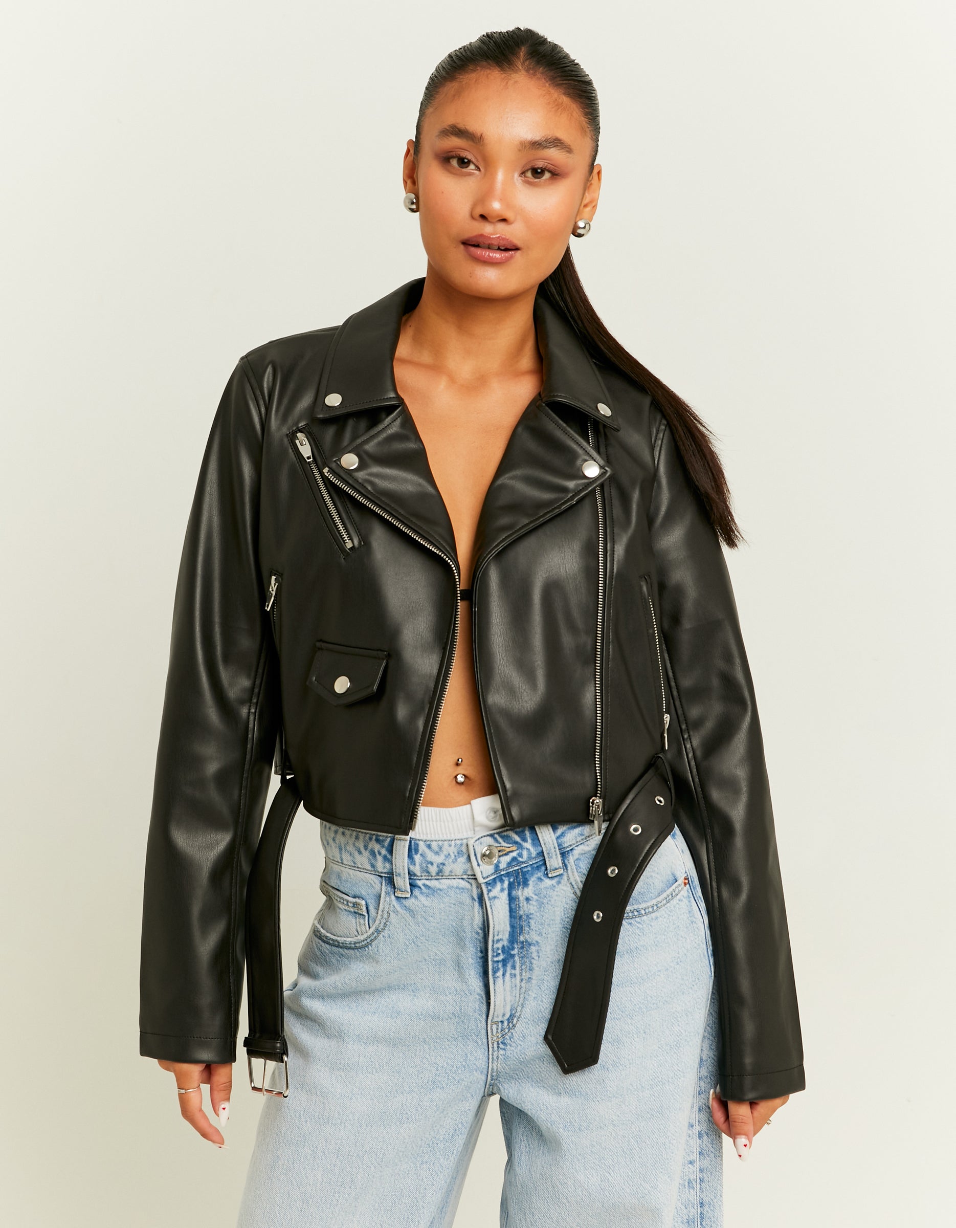 Tally Weijl Black Biker Jacket BLACK model front view