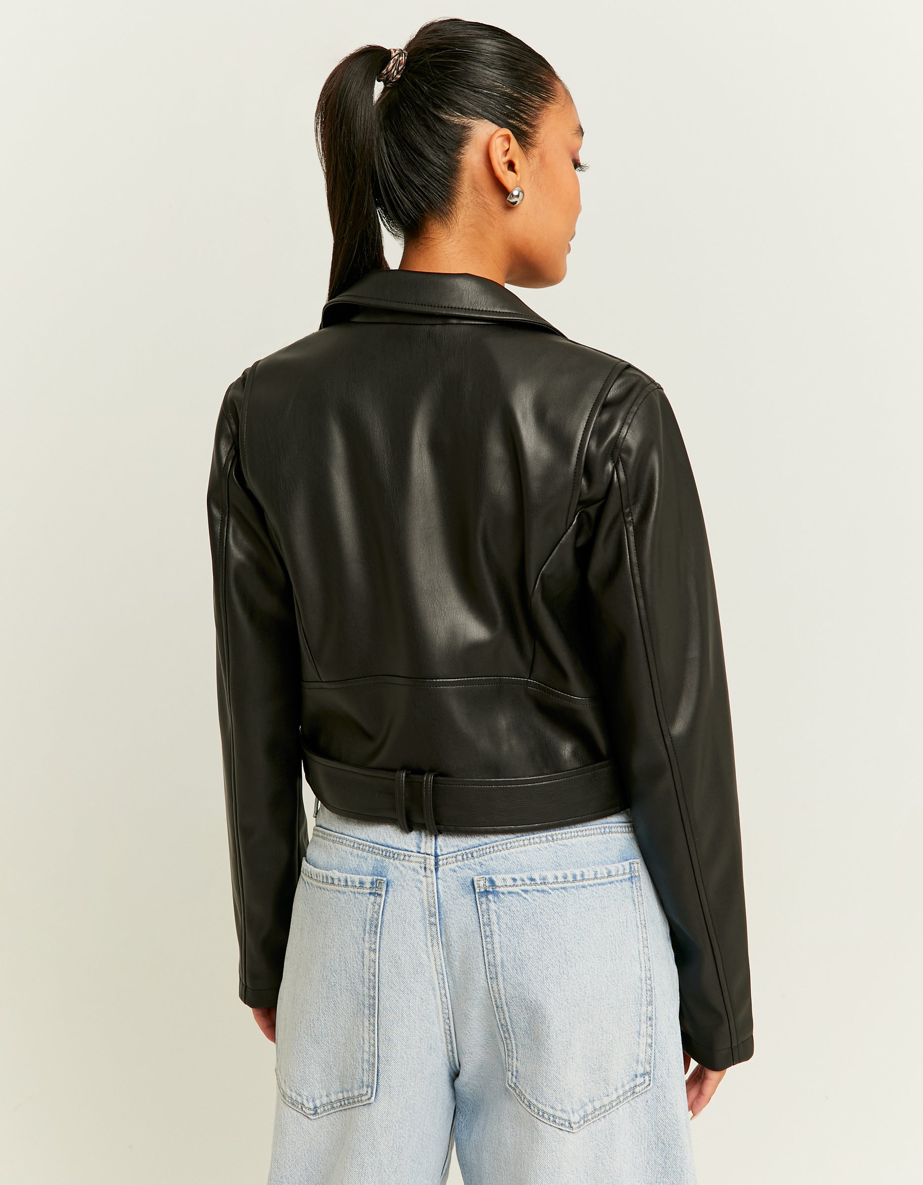 Ladies Black Biker Jacket-Back View