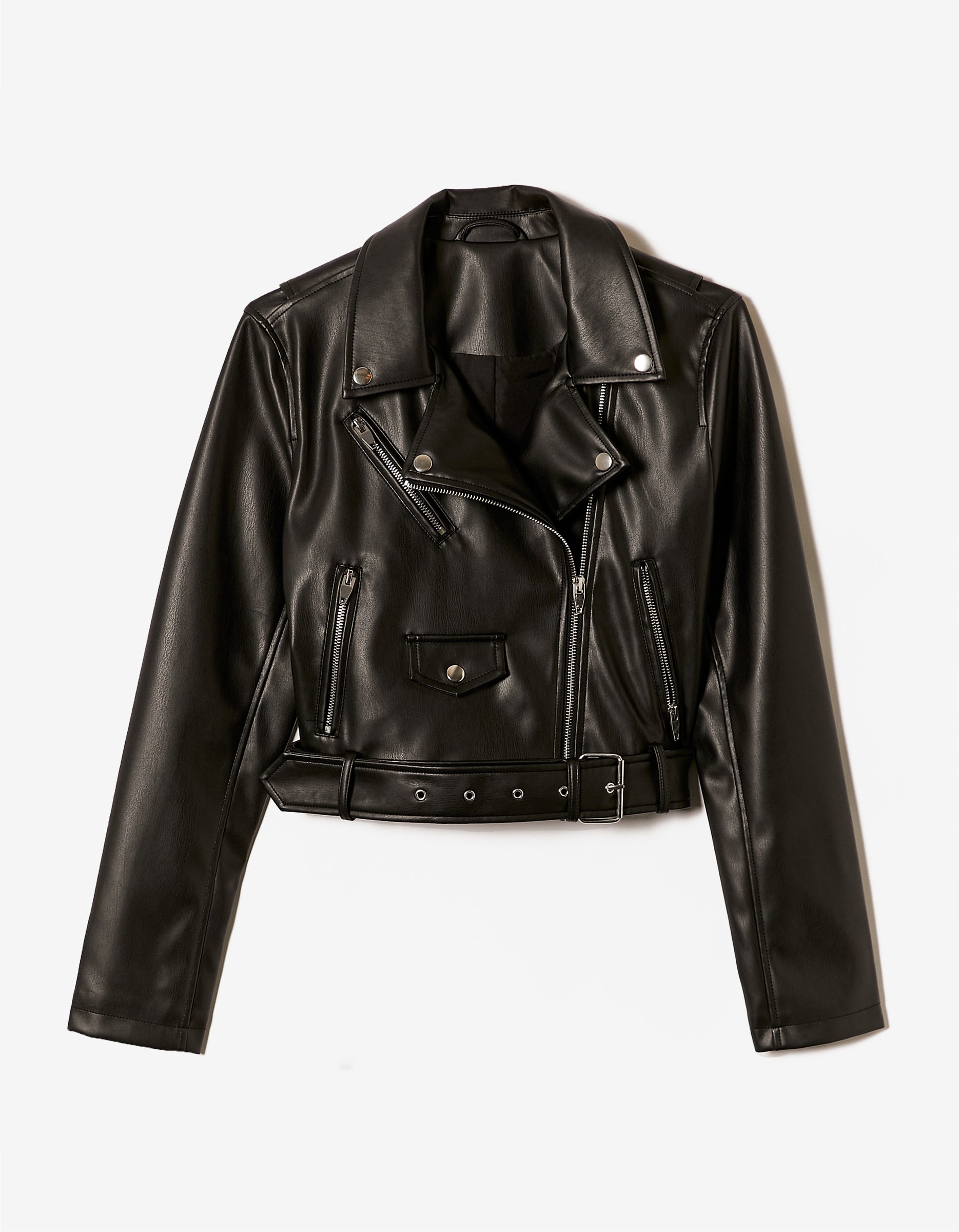 Ladies Black Biker Jacket-Ghost Front View