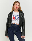 Tally Weijl Black Faux Leather Biker Jacket BLACK front view