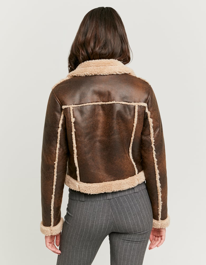 Ladies Brown Aviator Jacket-Model Back View