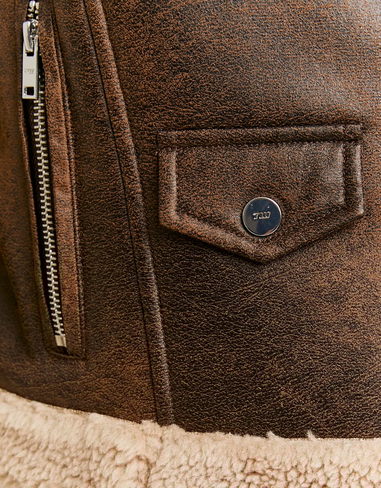 Ladies Brown Aviator Jacket-Pocket View