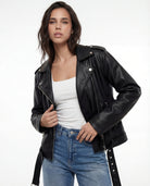 Tally Weijl Black Faux Leather Biker Jacket BLACK flat front view