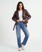 Tally Weijl Brown Faux Leather Biker Jacket BROWN front view