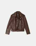 Tally Weijl Brown Faux Leather Biker Jacket BROWN back view