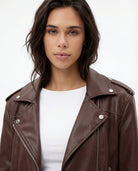 Tally Weijl Brown Faux Leather Biker Jacket BROWN flat front view