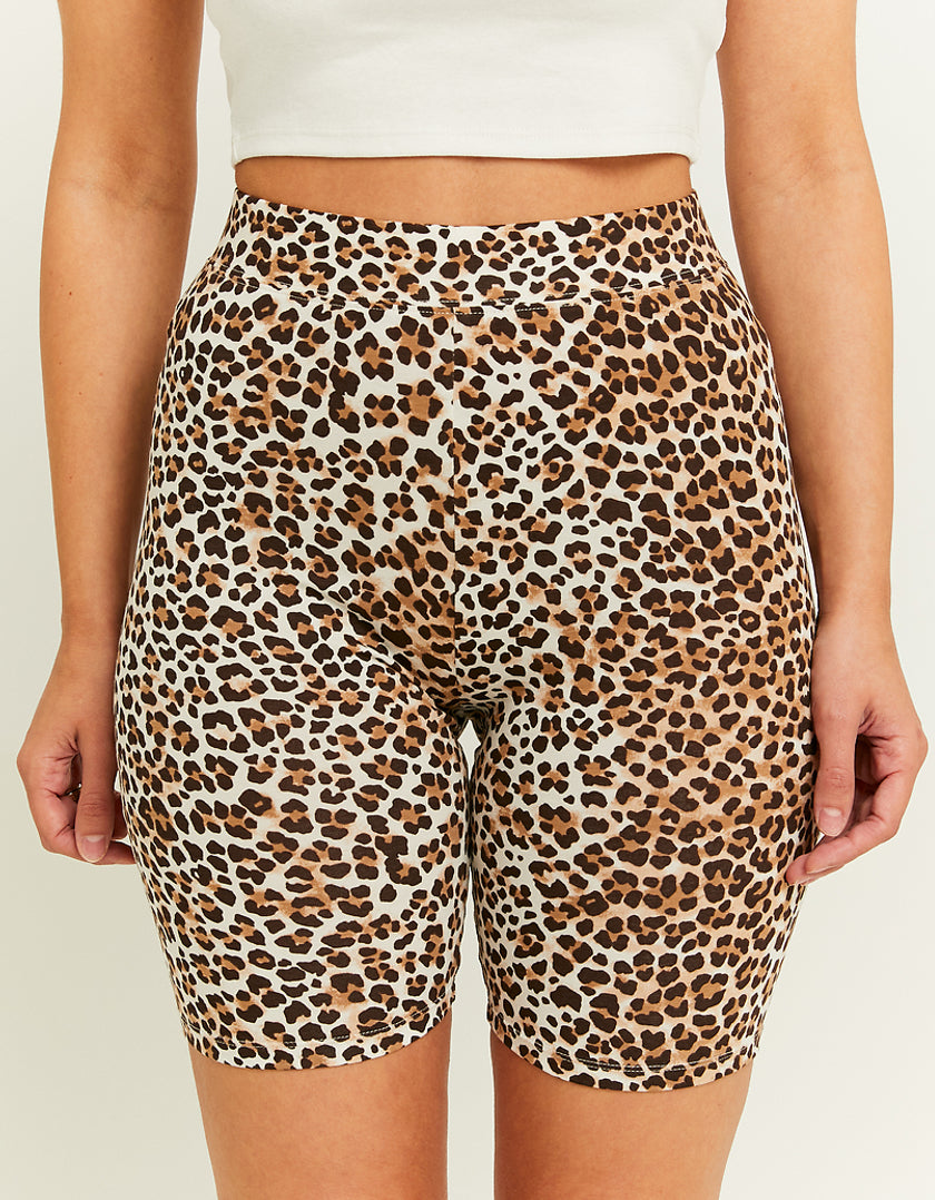 Ladies High Waist Animal Print Cycling Shorts-Closer View of Front