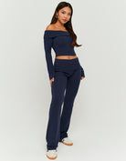 Tally Weijl Basic Blue Cotton Trousers Blue model front view