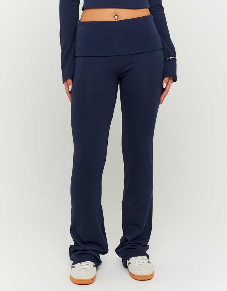 Ladies Basic Blue Cotton Trousers-Closer View of the Front