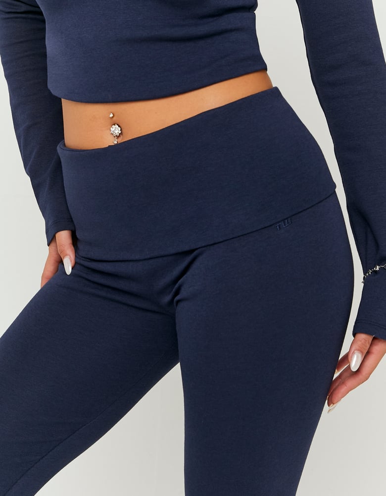 Ladies Basic Blue Cotton Trousers-Waist View