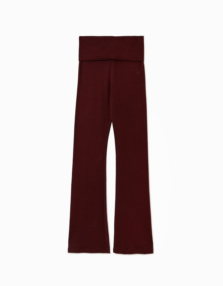Ladies Basic Burgundy Cotton Trousers-Ghost Front View