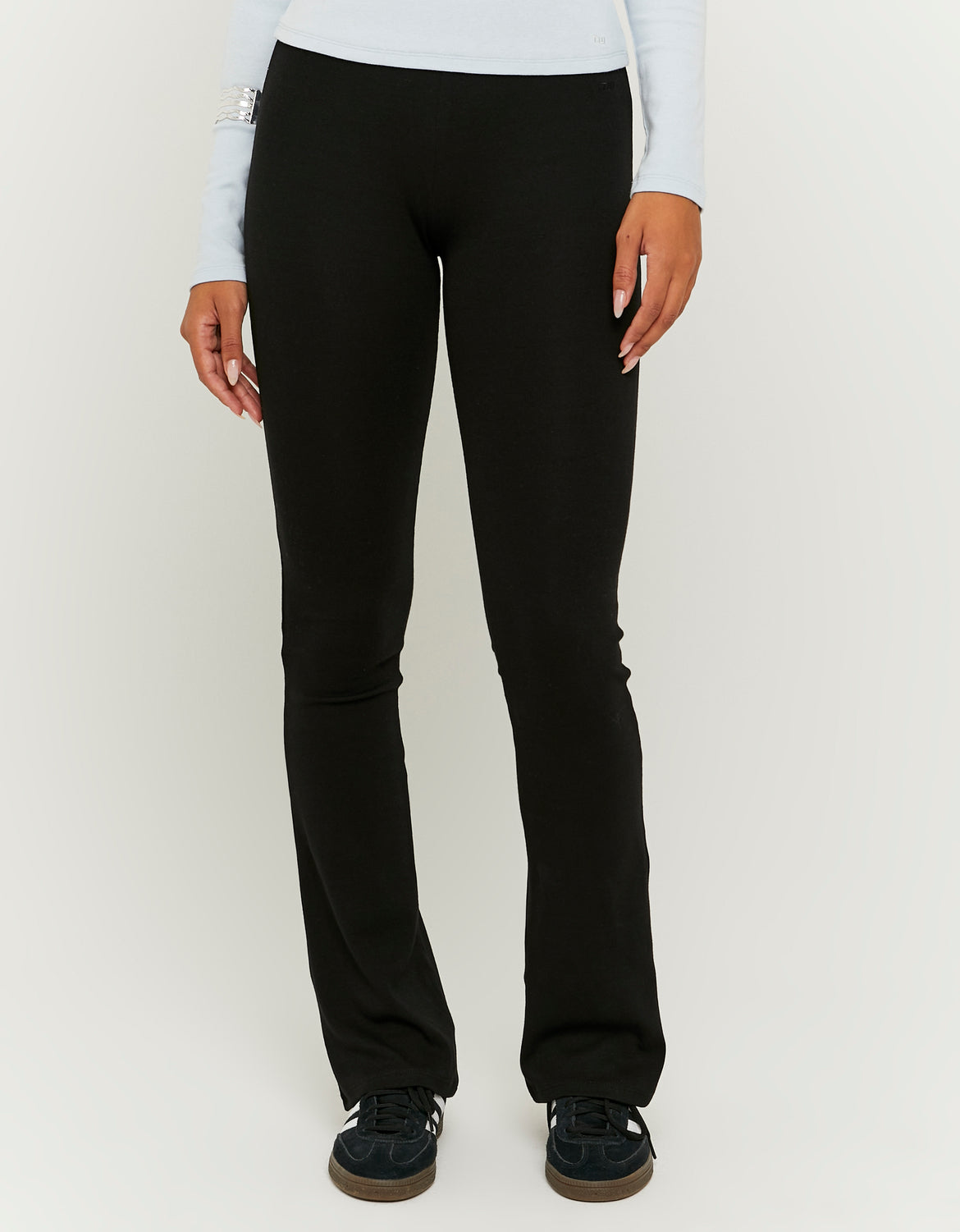 Ladies Basic Black Leggings-Front View