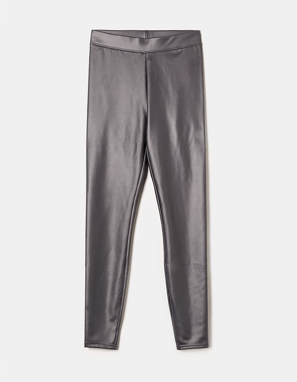 Tally Weijl Grey High Waist Skinny Coated Leggings Grey side view