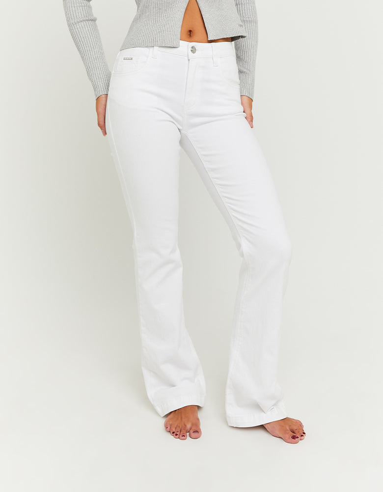 White Mid-Waist Bootcut Jeans