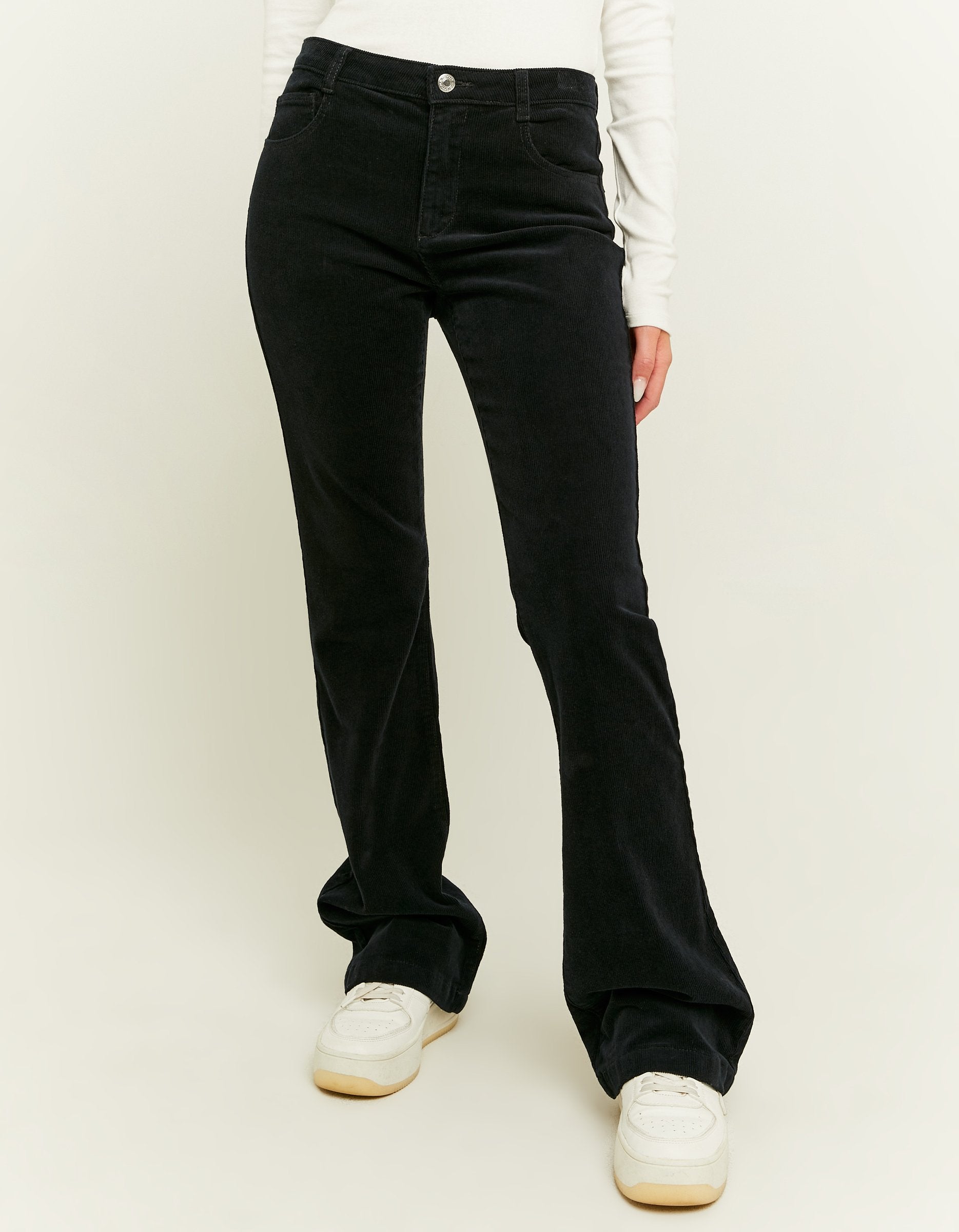 Ladies Black Cord Bootcut Pant-Front View