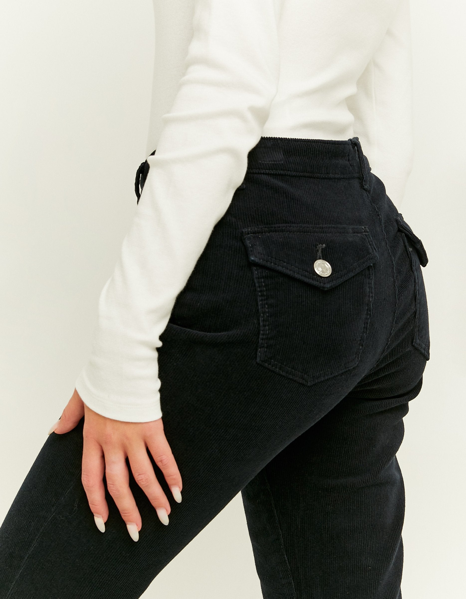 Ladies Black Cord Bootcut Pant-Back Pocket View