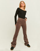 Tally Weijl Brown Cord Bootcut Pant BROWN model front view