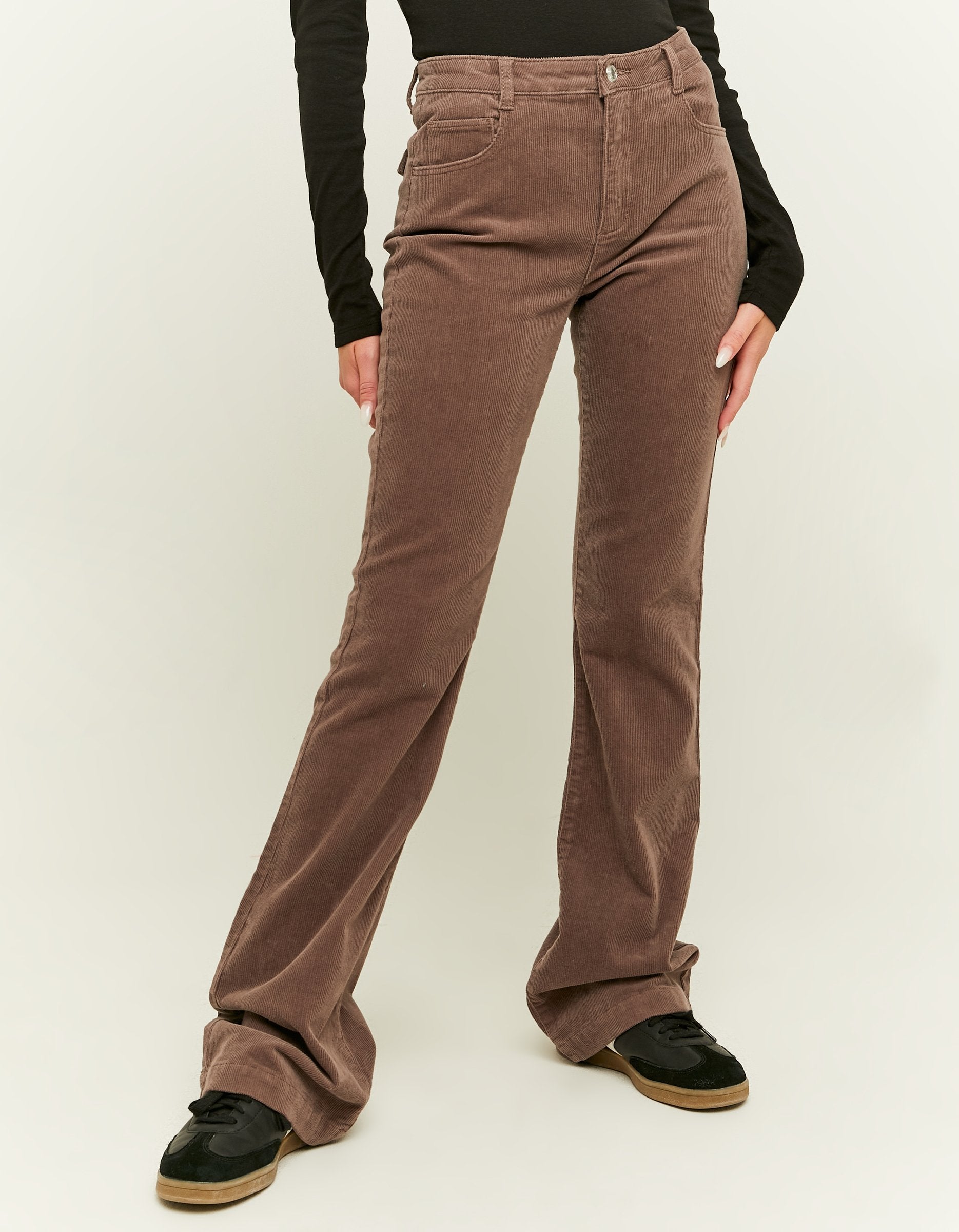 Ladies Brown Cord Bootcut Pant-Model Front View