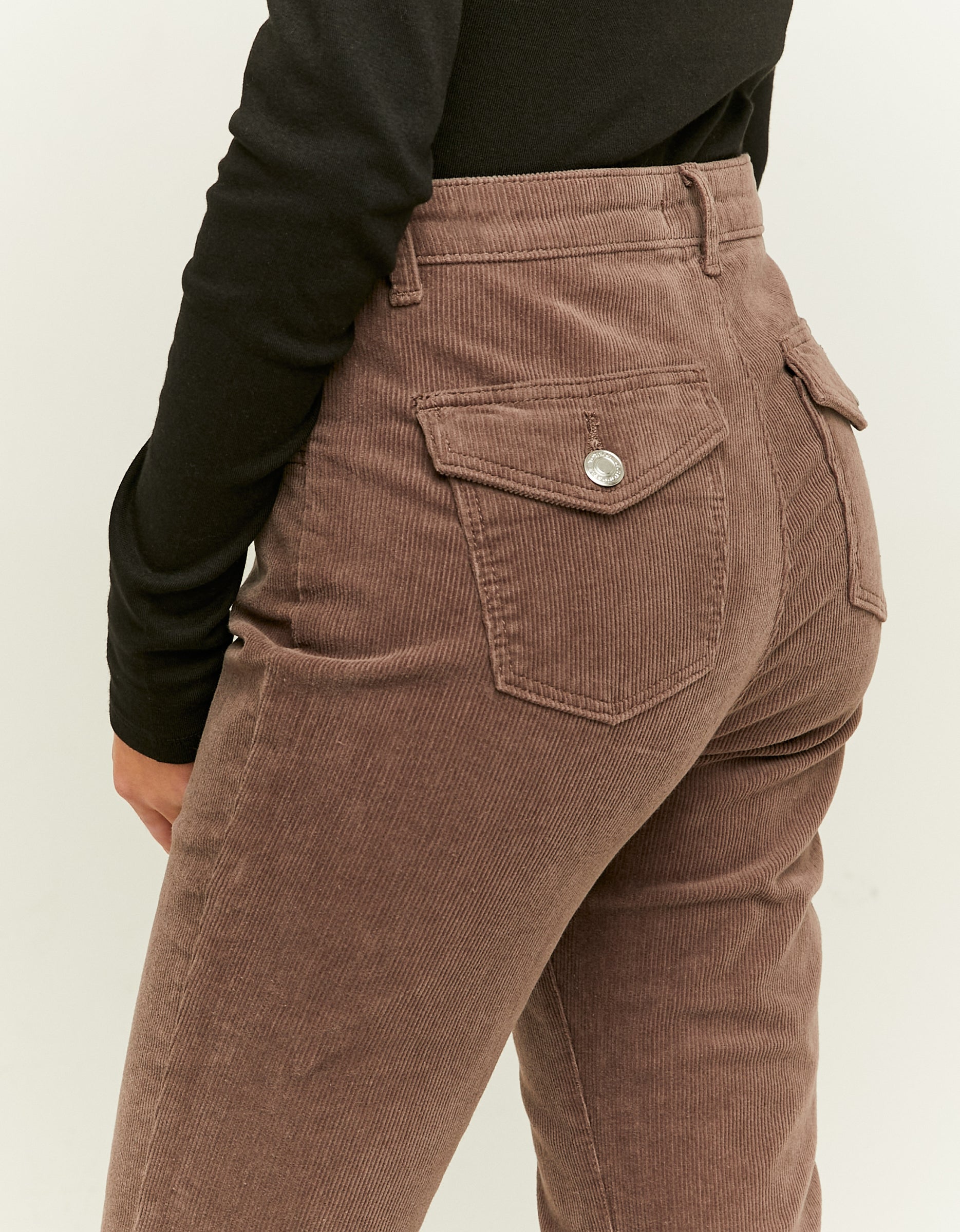 Ladies Brown Cord Bootcut Pant-Back Pocket View