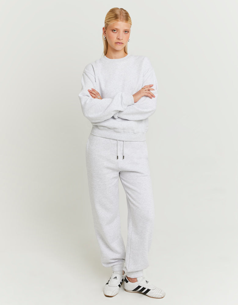 Ladies Grey Regular Jogger-Model Full Front View