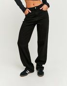 Tally Weijl Mid-Waist Black Straight Trousers Black front view
