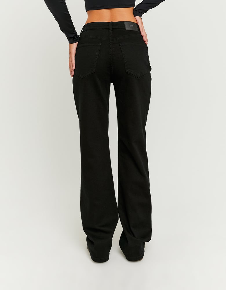 Ladies Mid-Waist Black Straight Trousers-Full Back View