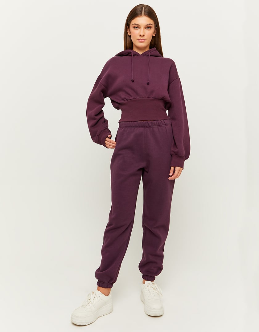 Ladies Purple High Waist Relaxed Leg Joggers-Model Full Front View
