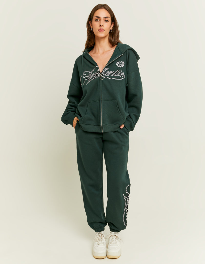 Ladies Loose Green Joggers-Full Model Front View