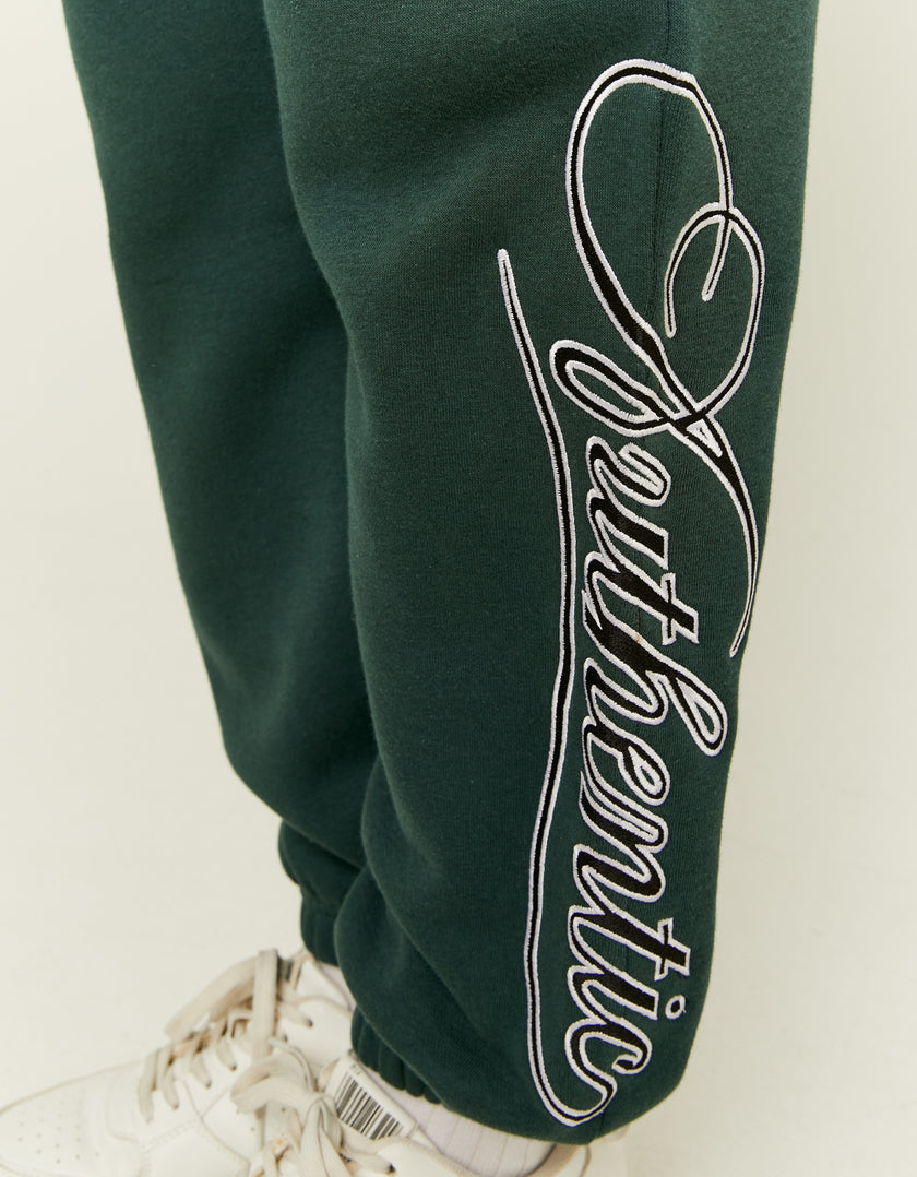 Ladies Loose Green Joggers-Closer View of Writing on Joggers