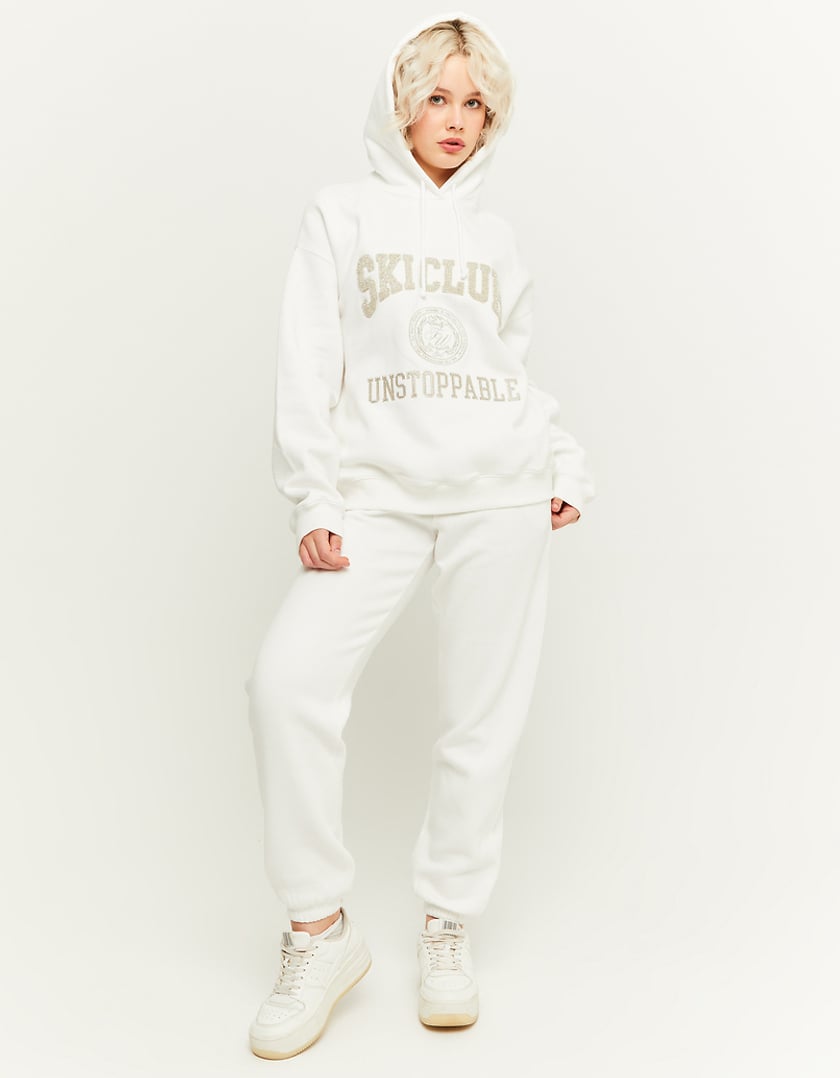 Ladies White Relaxed Joggers-Model Full Front View