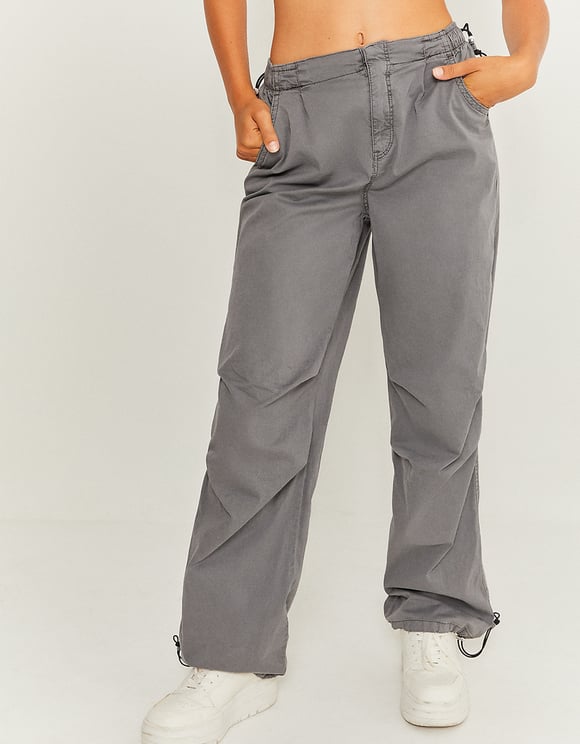 Ladies Grey Parachute Pants-Model Front View