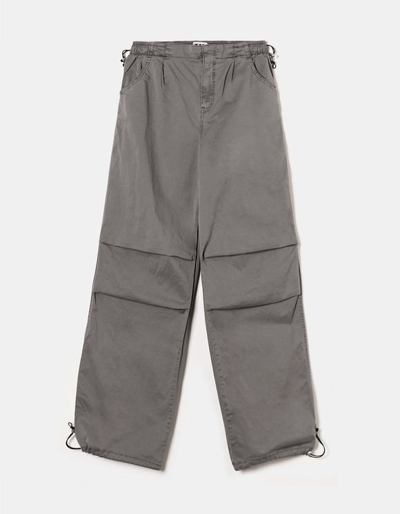Ladies Grey Parachute Pants-Ghost Front View