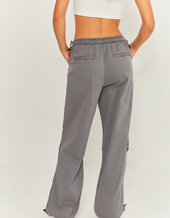 Ladies Grey Parachute Pants-Model Back View