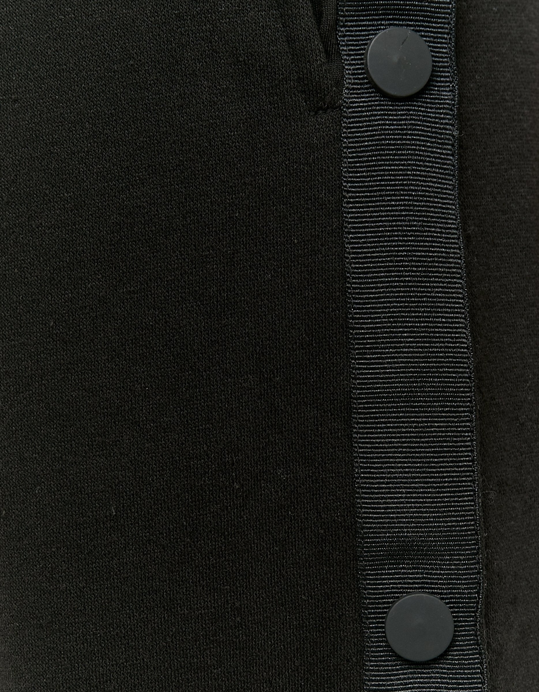 Close-up detail of the black wide leg joggers fabric