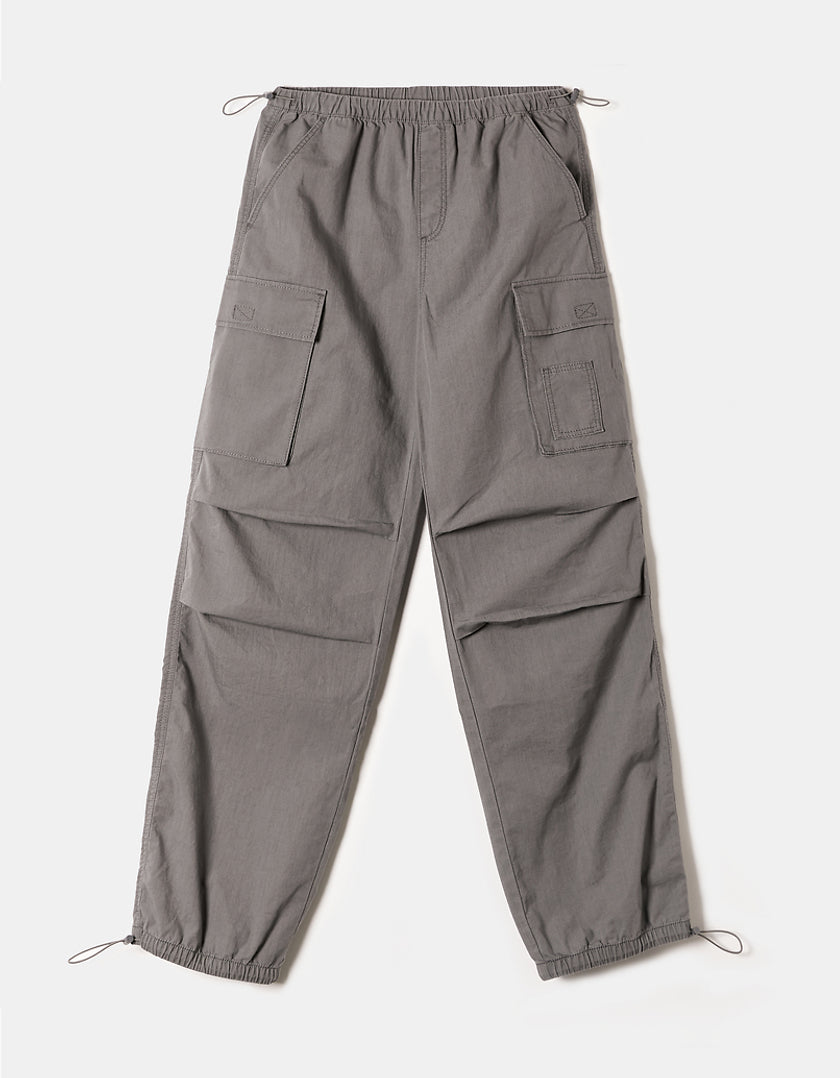Ladies High Waist Cargo Parachute Trousers-Front View