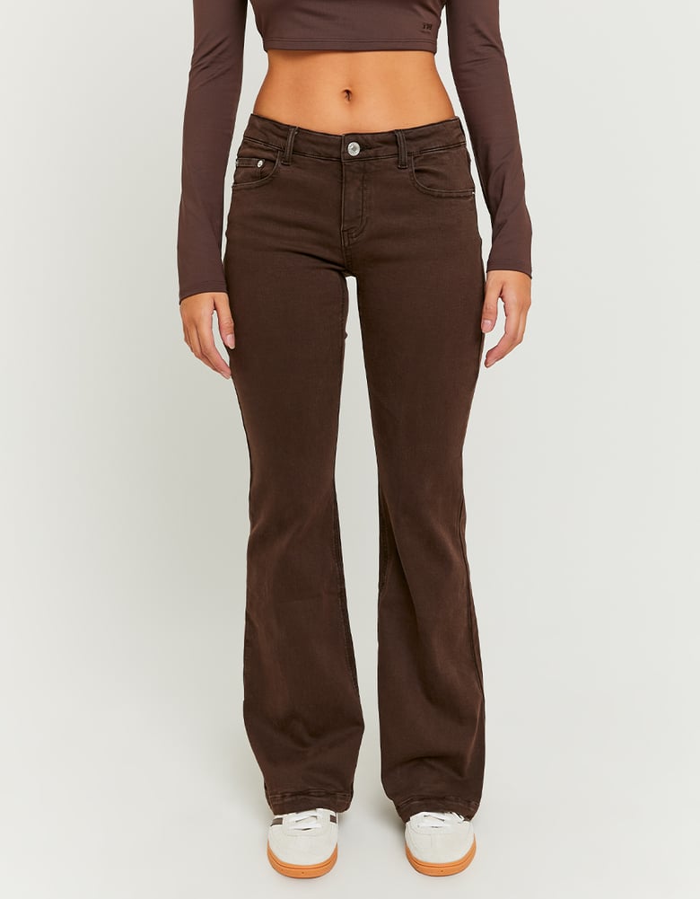 Ladies Brown Low Waist Bootcut Trousers-Closer View of the Front
